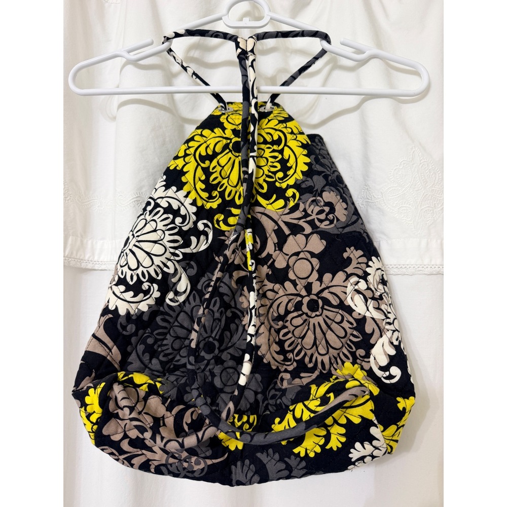 Vera Bradley Baroque Quilted Cotton Cinch Drawstring Backpack Black Yellow - Picture 4 of 9